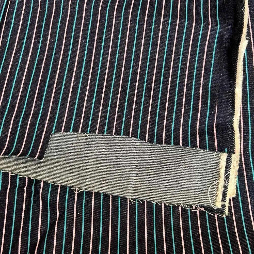 Vintage Y2K Dark Denim Pink Turquoise Striped Fabric 2.5 yards